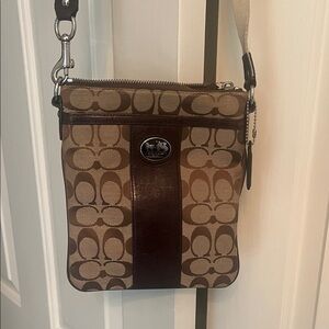 Coach Signature Brown and Tan Messenger Bag